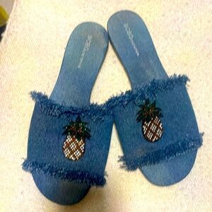 BCBGeneration pineapple rhinestone flats DENIM!!